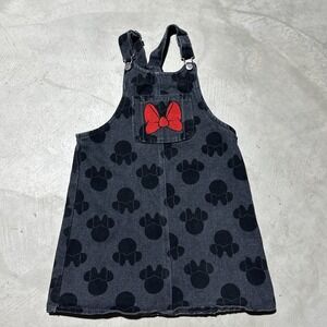 Disney Collection Minnie Mouse Gray Denim Jumper Dress Red Bows SZ 6 Y2K